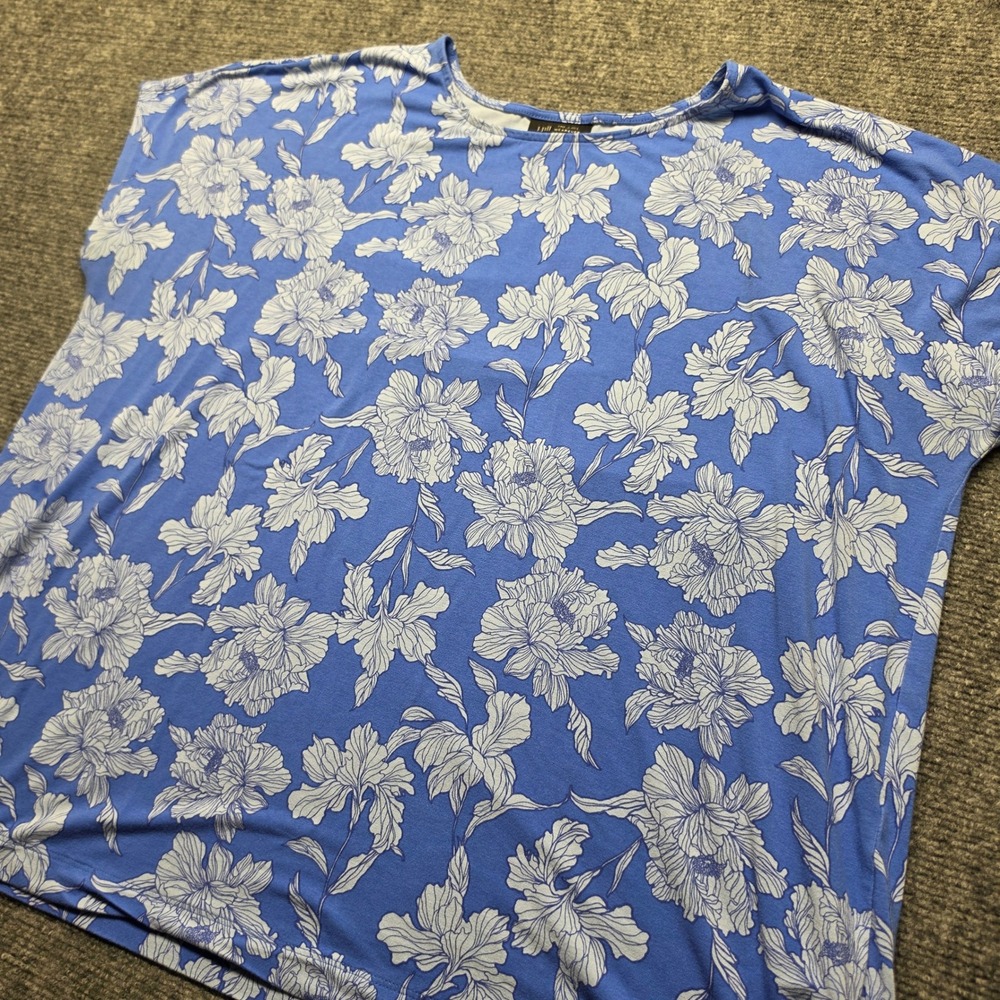 J. Jill Wearever Blue Floral Viscose Stretch Top Large KTP323041